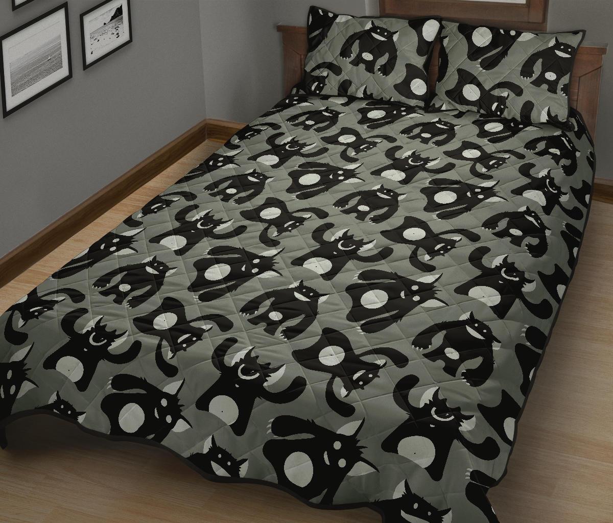 Black Bigfoot Pattern Print Bed Set Quilt-grizzshop