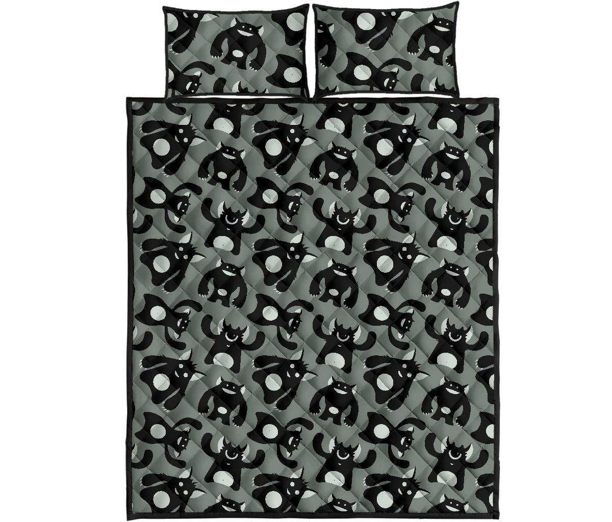 Black Bigfoot Pattern Print Bed Set Quilt-grizzshop