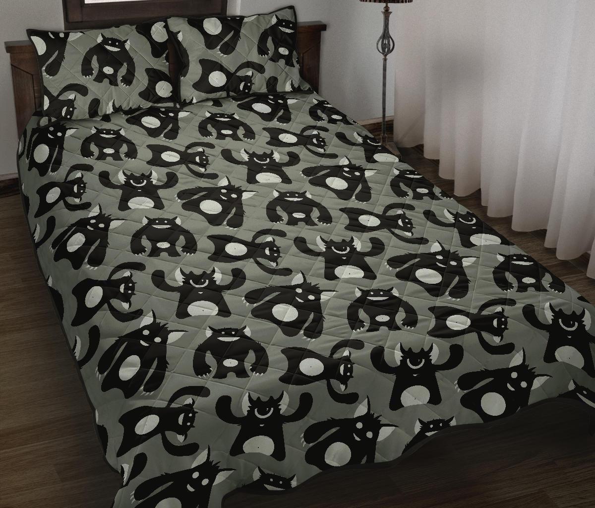Black Bigfoot Pattern Print Bed Set Quilt-grizzshop