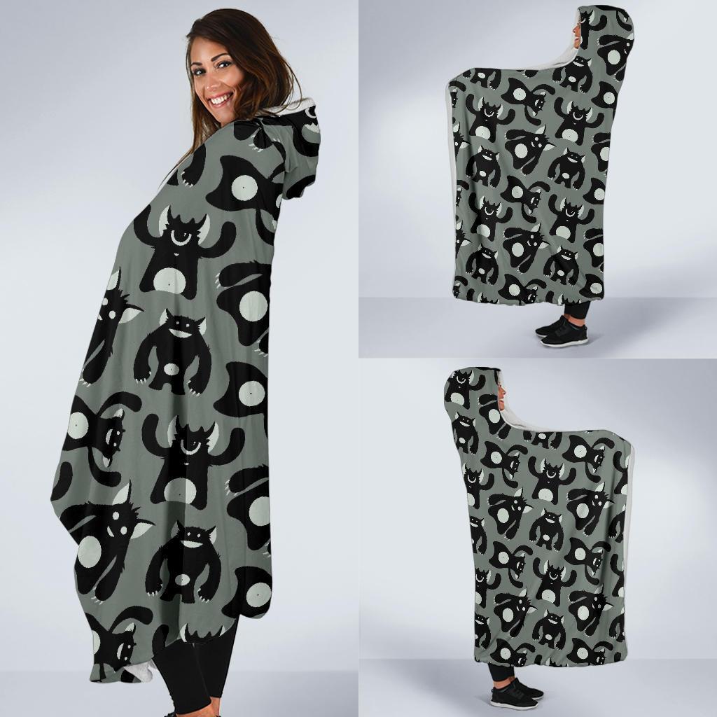 Black Bigfoot Pattern Print Hooded Blanket-grizzshop