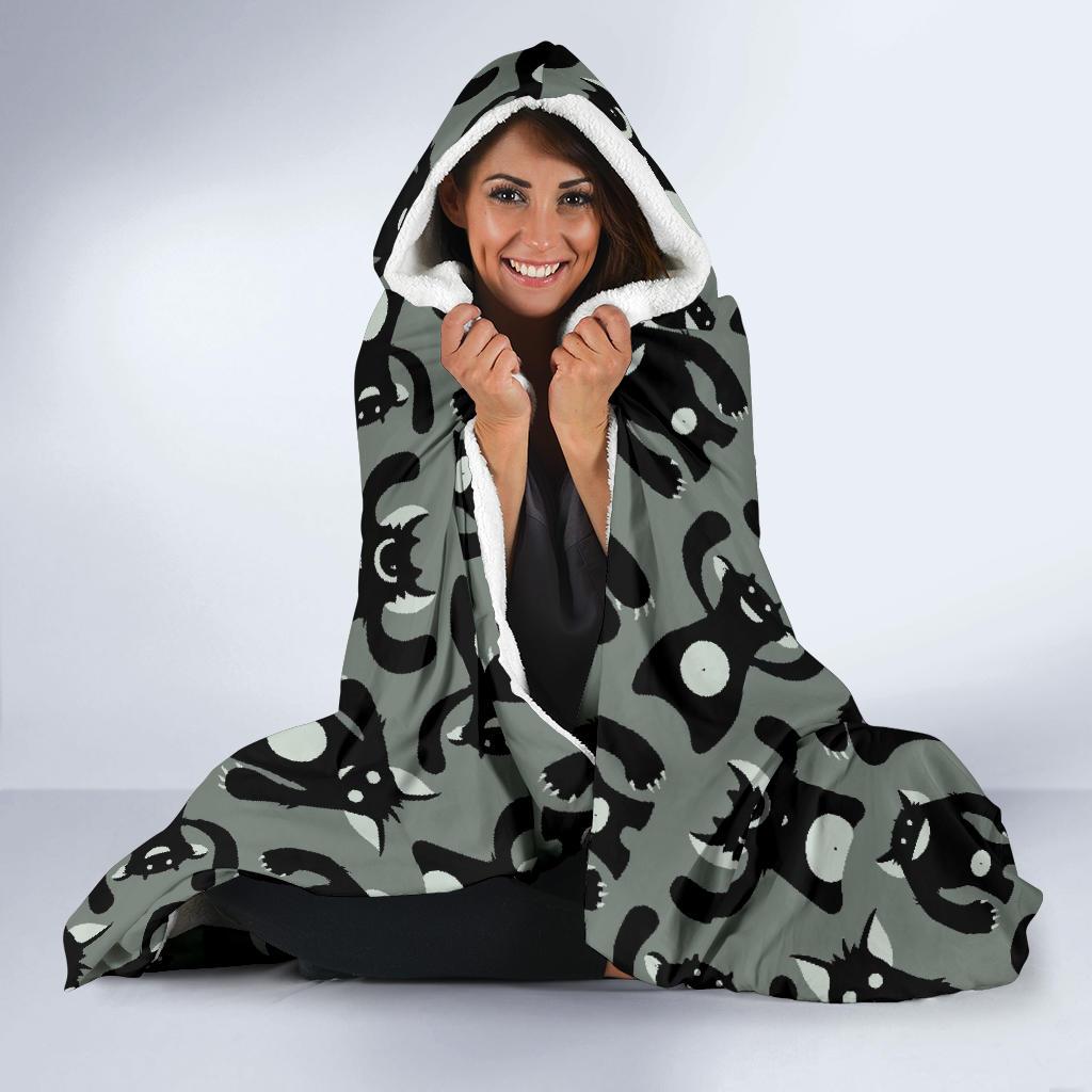 Black Bigfoot Pattern Print Hooded Blanket-grizzshop