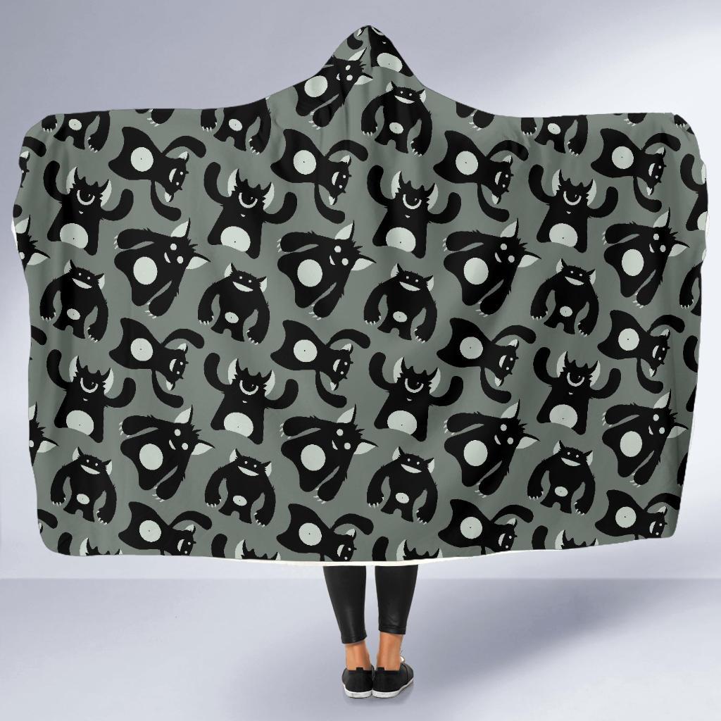Black Bigfoot Pattern Print Hooded Blanket-grizzshop