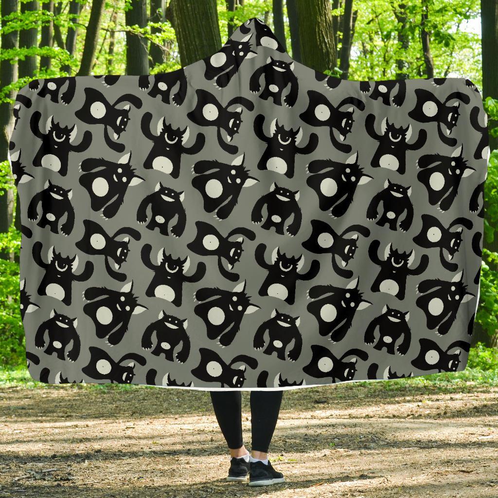Black Bigfoot Pattern Print Hooded Blanket-grizzshop