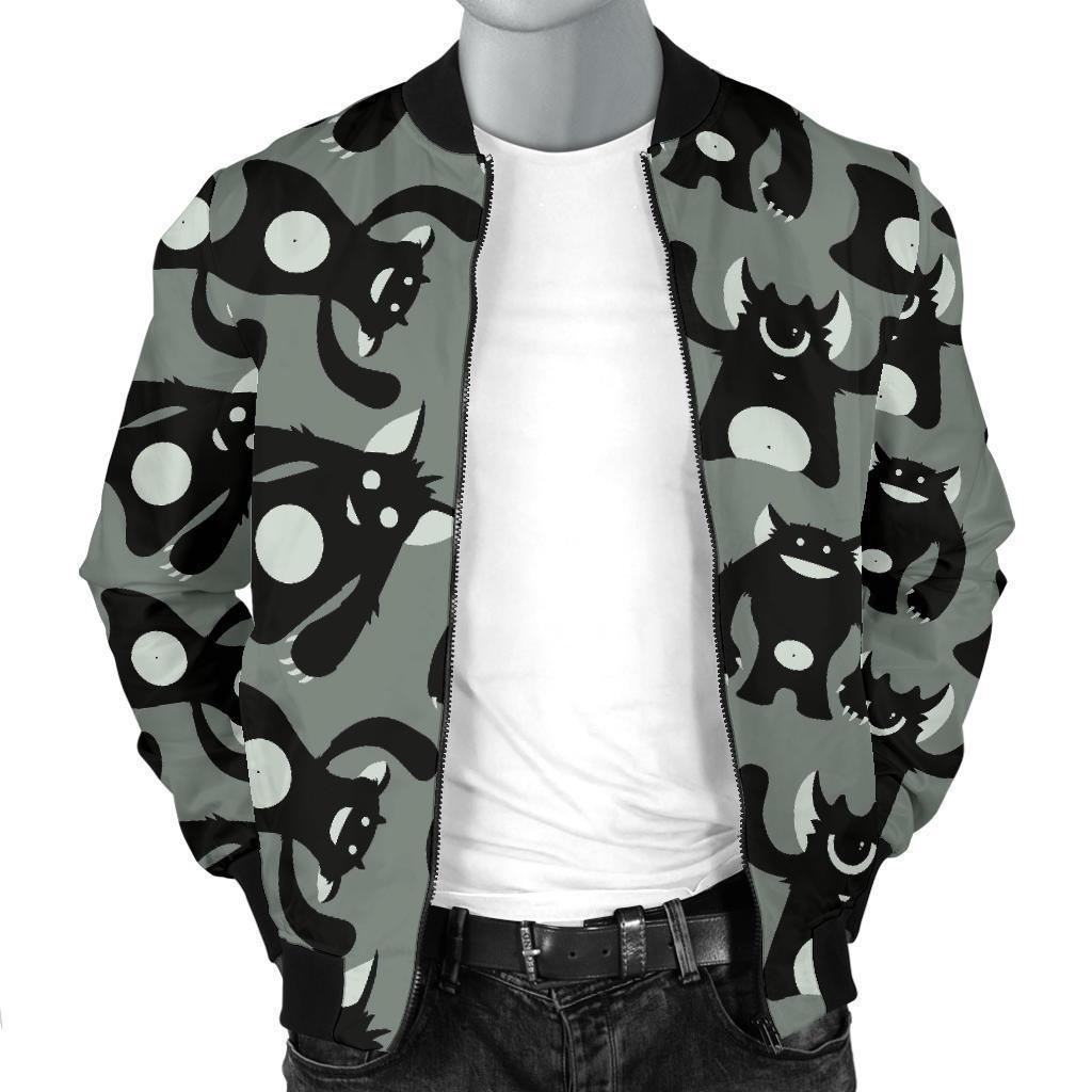 Black Bigfoot Pattern Print Men's Bomber Jacket-grizzshop