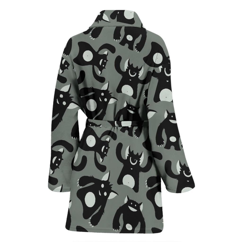 Black Bigfoot Pattern Print Women Long Robe-grizzshop