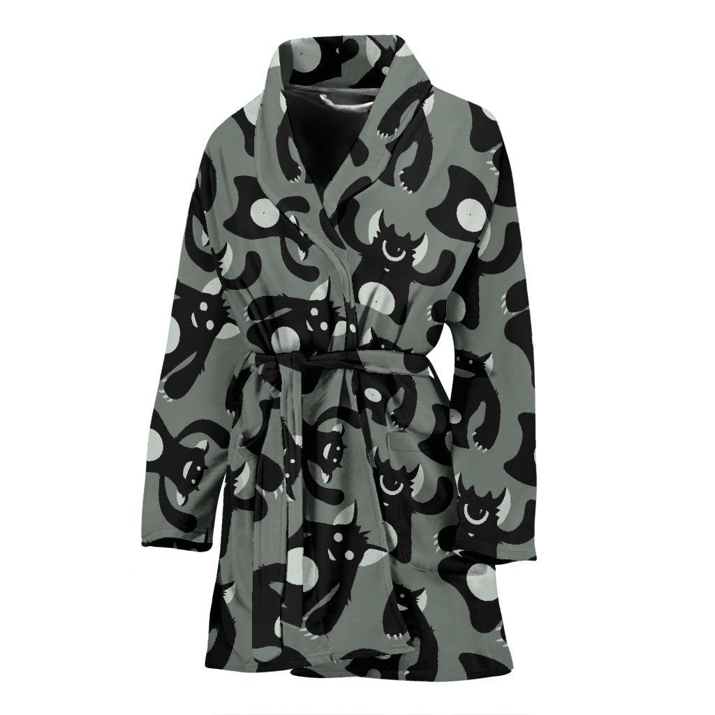 Black Bigfoot Pattern Print Women Long Robe-grizzshop