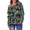 Black Bigfoot Pattern Print Women Off Shoulder Sweatshirt-grizzshop