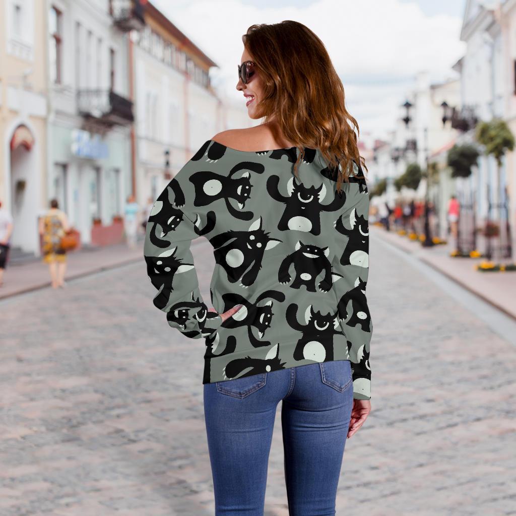 Black Bigfoot Pattern Print Women Off Shoulder Sweatshirt-grizzshop