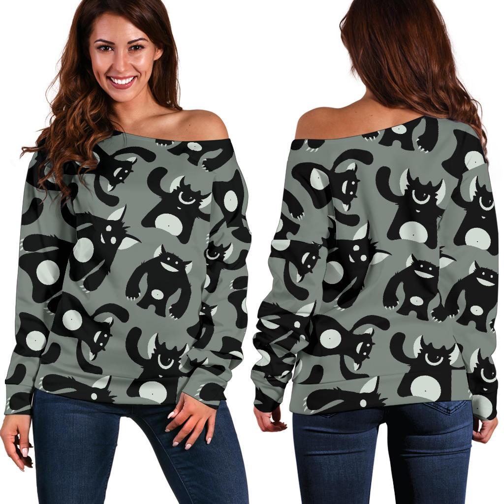 Black Bigfoot Pattern Print Women Off Shoulder Sweatshirt-grizzshop