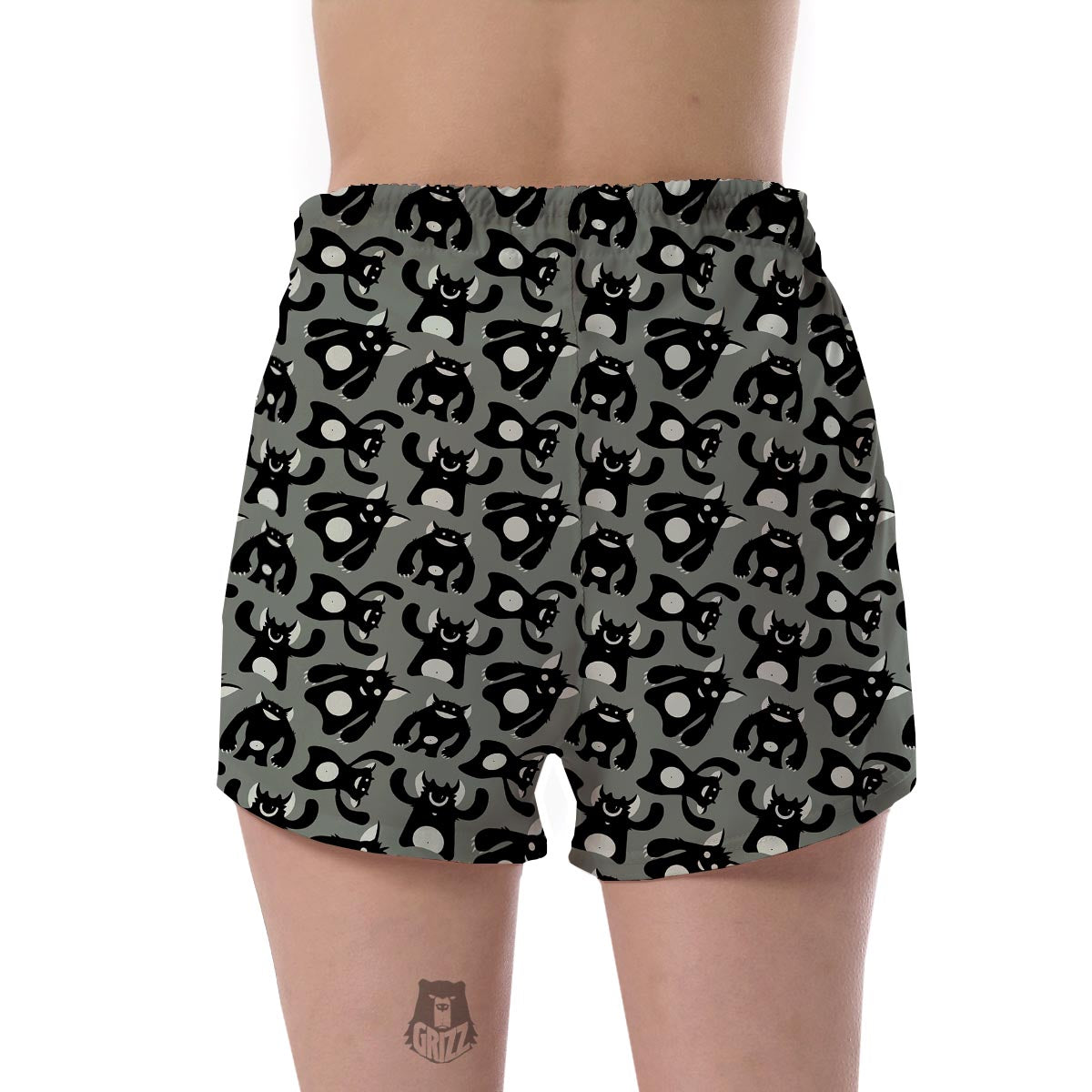 Black Bigfoot Pattern Print Women's Shorts-grizzshop