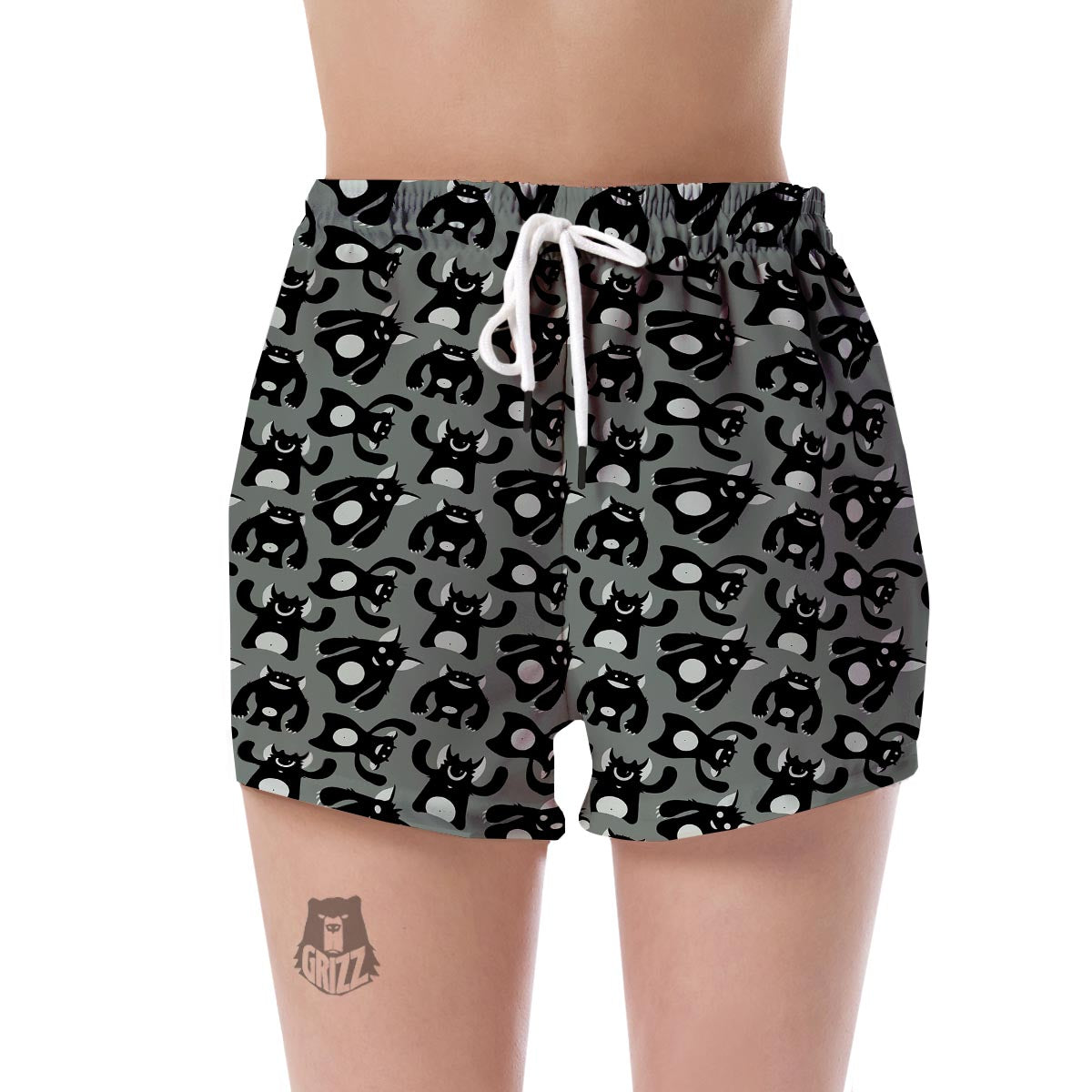 Black Bigfoot Pattern Print Women's Shorts-grizzshop