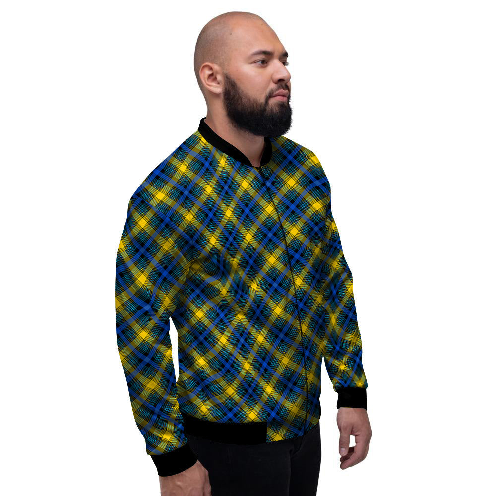 Black Blue And Yellow Argyle Print Men's Bomber Jacket-grizzshop