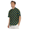 Black Blue And Yellow Argyle Print Men's Short Sleeve Shirts-grizzshop