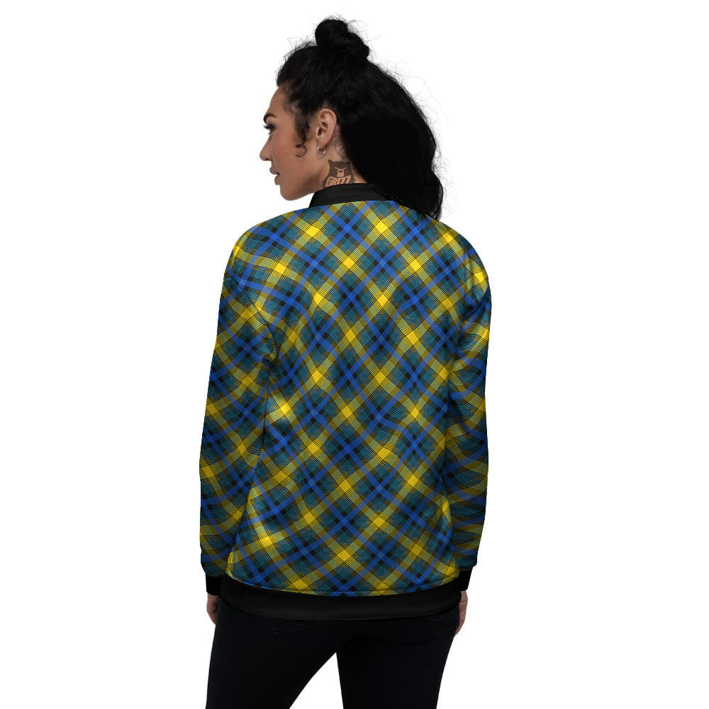 Black Blue And Yellow Argyle Print Women's Bomber Jacket-grizzshop
