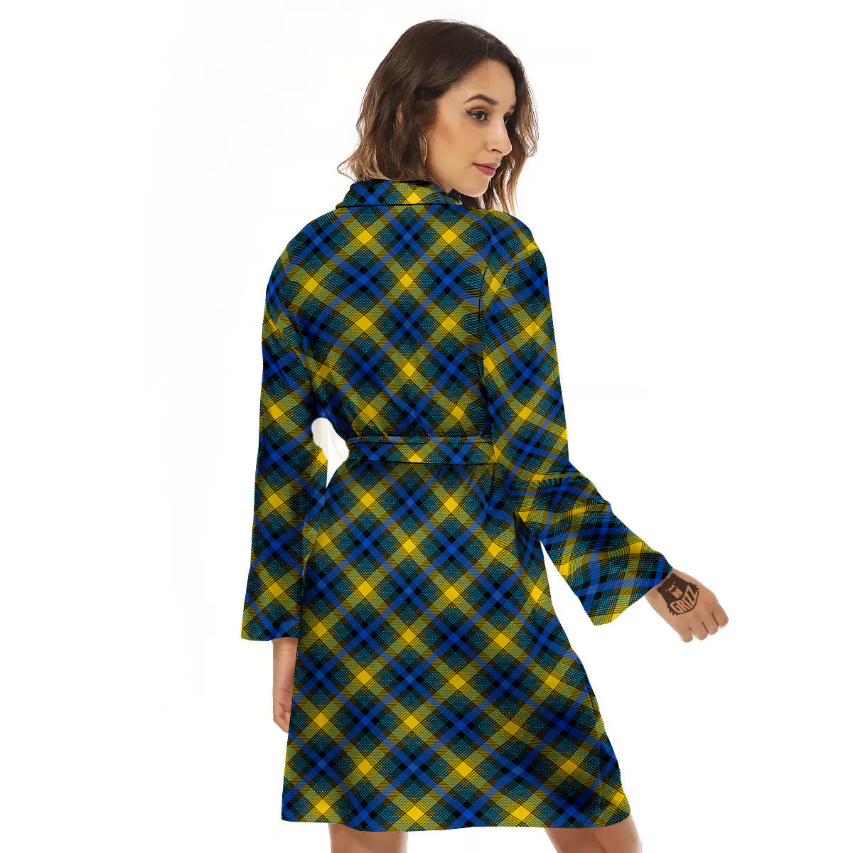 Black Blue And Yellow Argyle Print Women's Robe-grizzshop