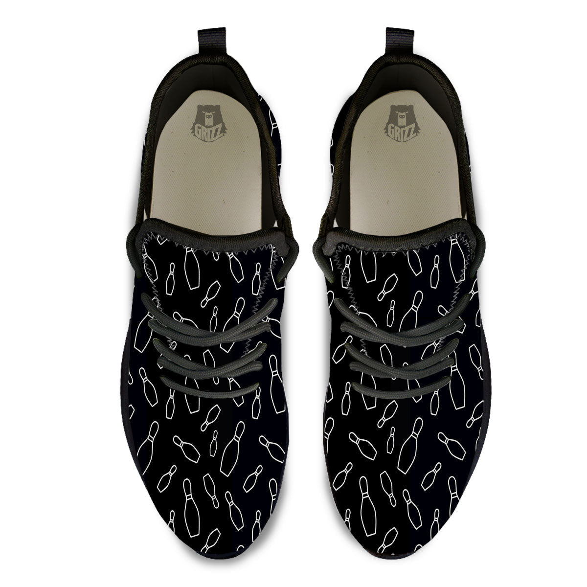 Black Bowling Pins Print Pattern Black Athletic Shoes-grizzshop