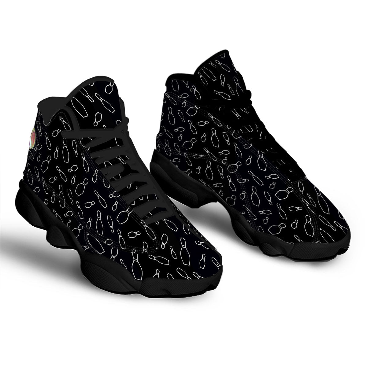 Black Bowling Pins Print Pattern Black Basketball Shoes-grizzshop