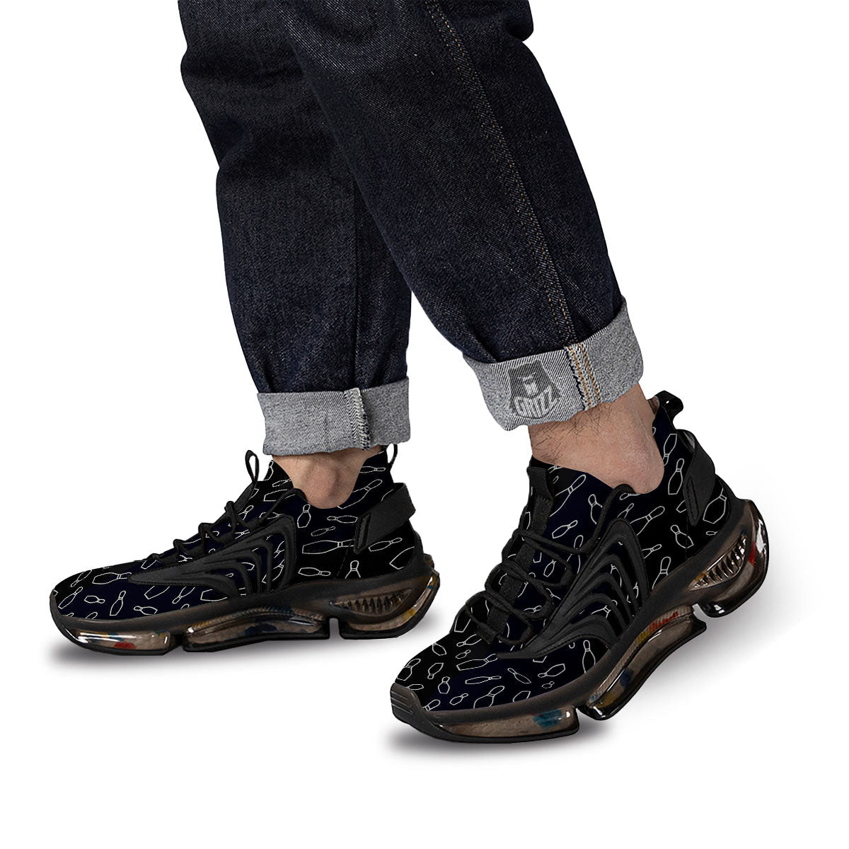 Black Bowling Pins Print Pattern Black Gym Shoes-grizzshop