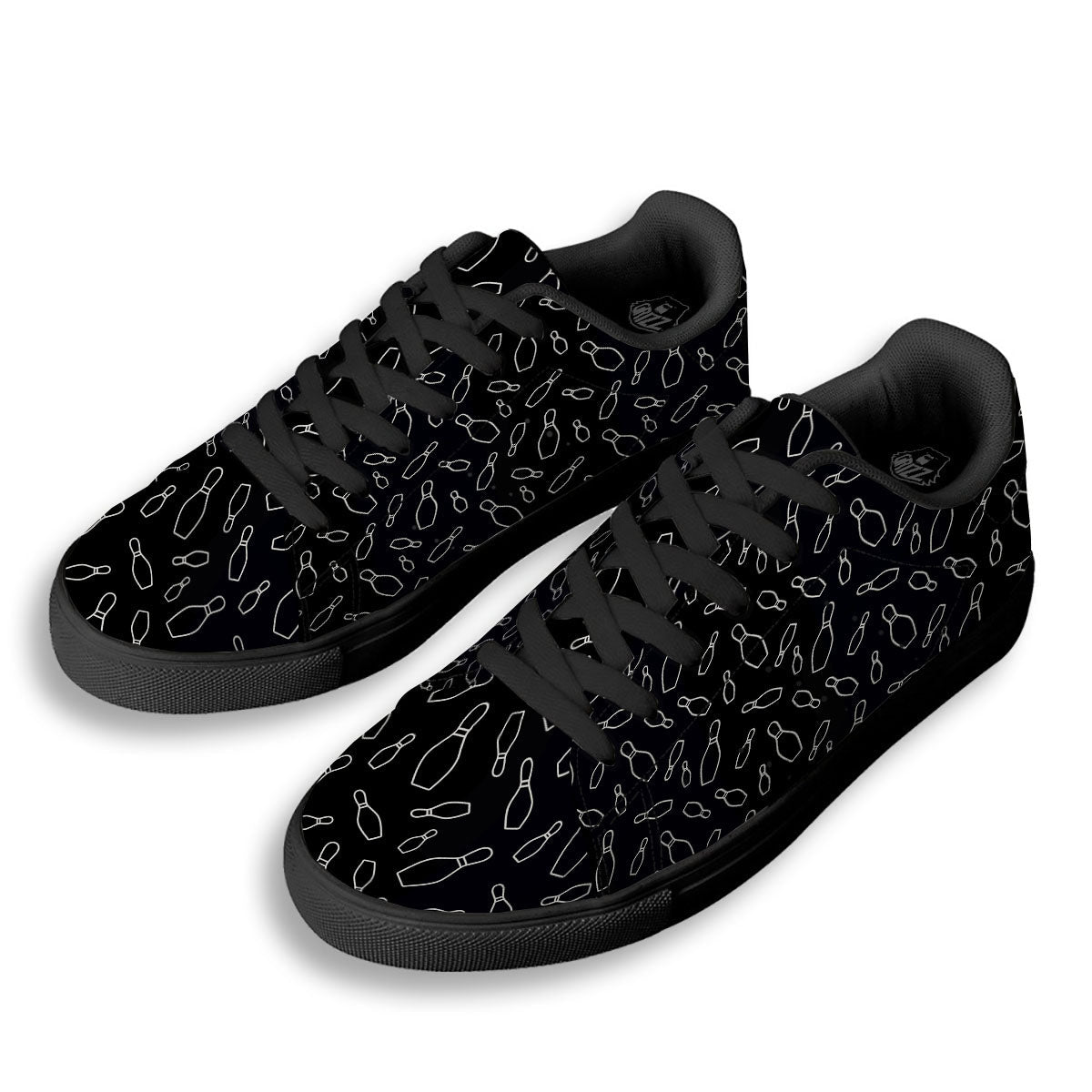 Black Bowling Pins Print Pattern Black Low Top Sneakers-grizzshop