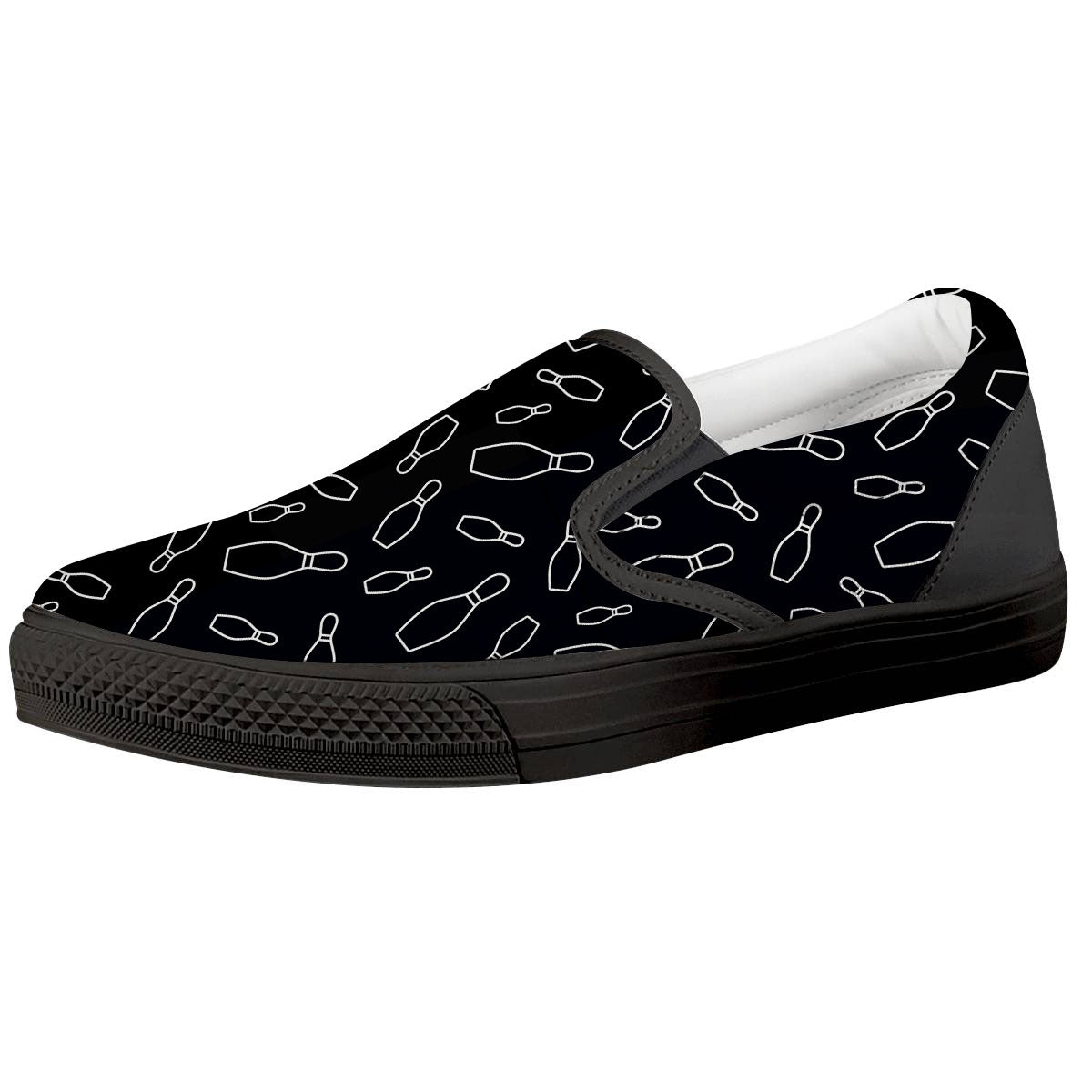 Black Bowling Pins Print Pattern Black Slip On Shoes-grizzshop