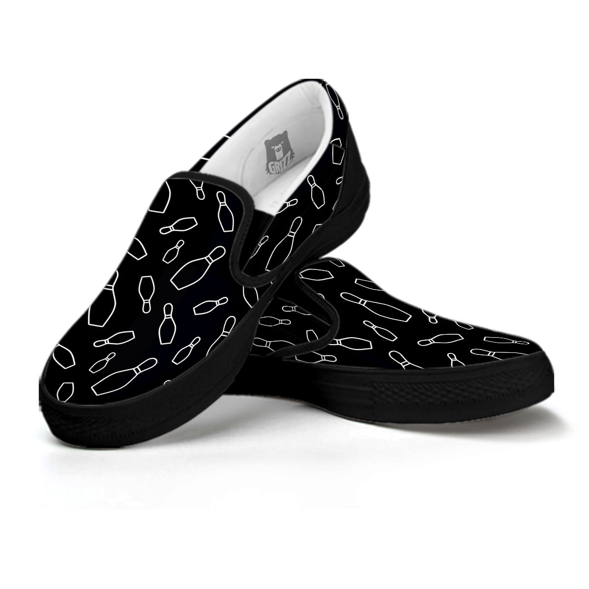 Black Bowling Pins Print Pattern Black Slip On Shoes-grizzshop