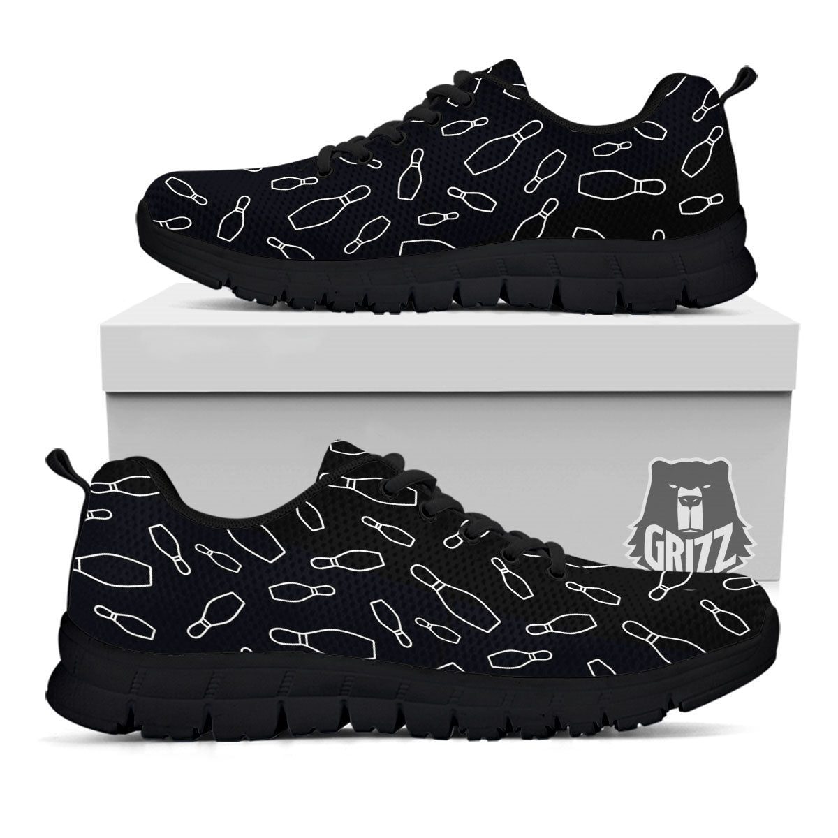 Black Bowling Pins Print Pattern Black Sneaker-grizzshop