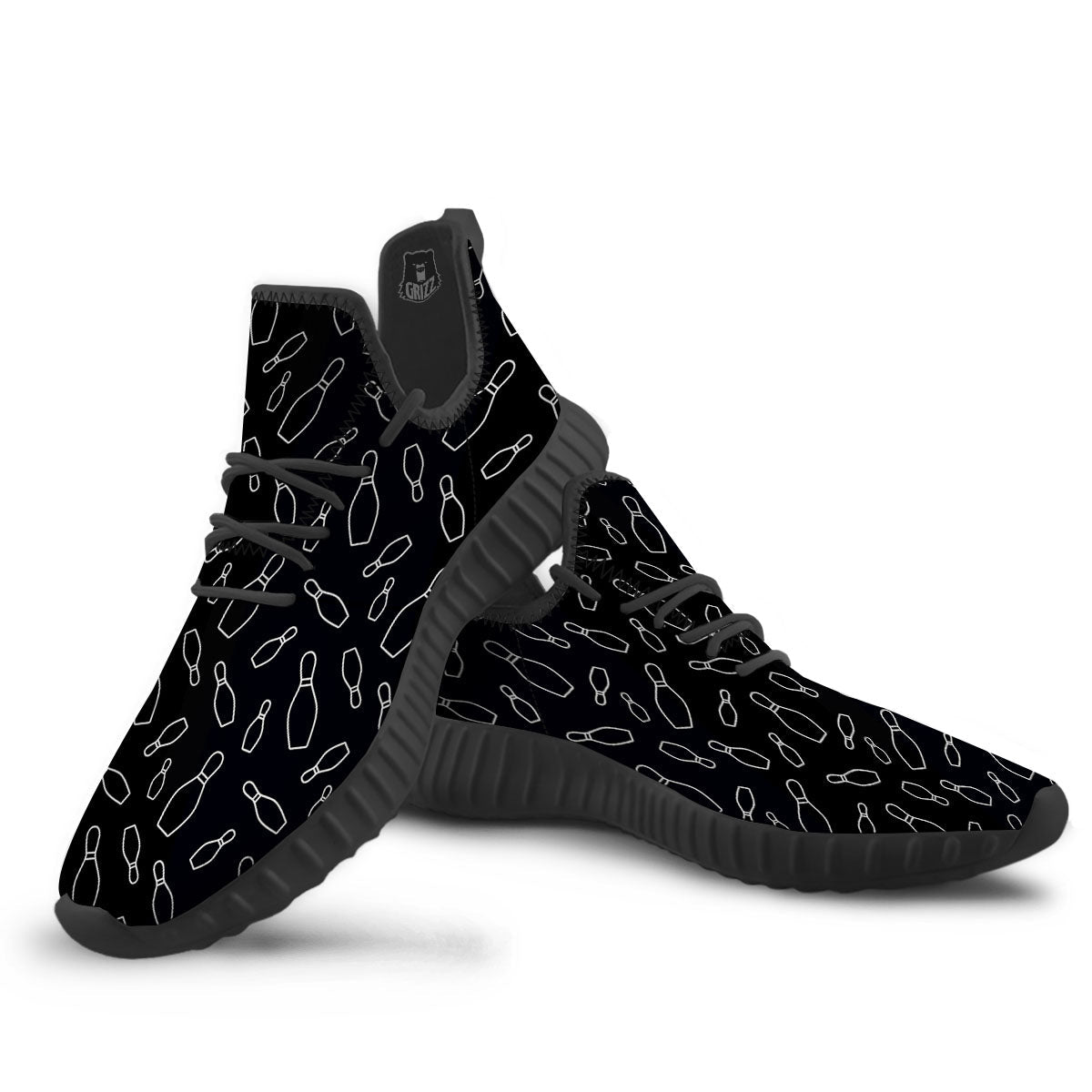 Black Bowling Pins Print Pattern Black Walking Shoes-grizzshop