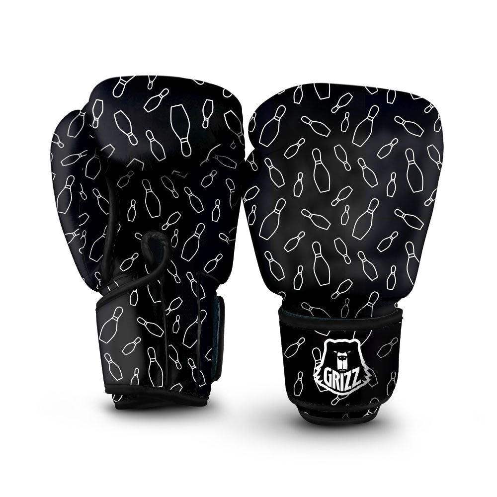 Black Bowling Pins Print Pattern Boxing Gloves-grizzshop