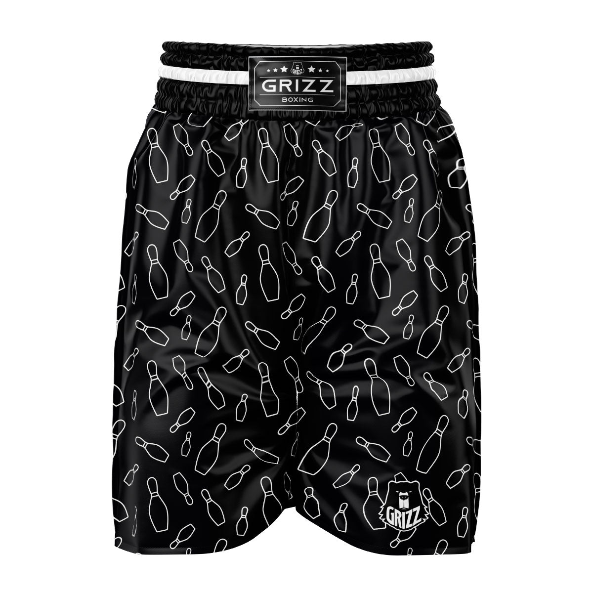 Black Bowling Pins Print Pattern Boxing Shorts-grizzshop