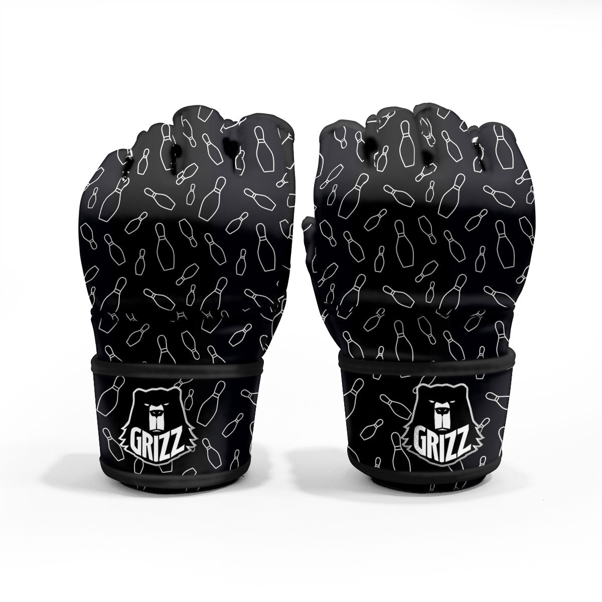 Black Bowling Pins Print Pattern MMA Gloves-grizzshop