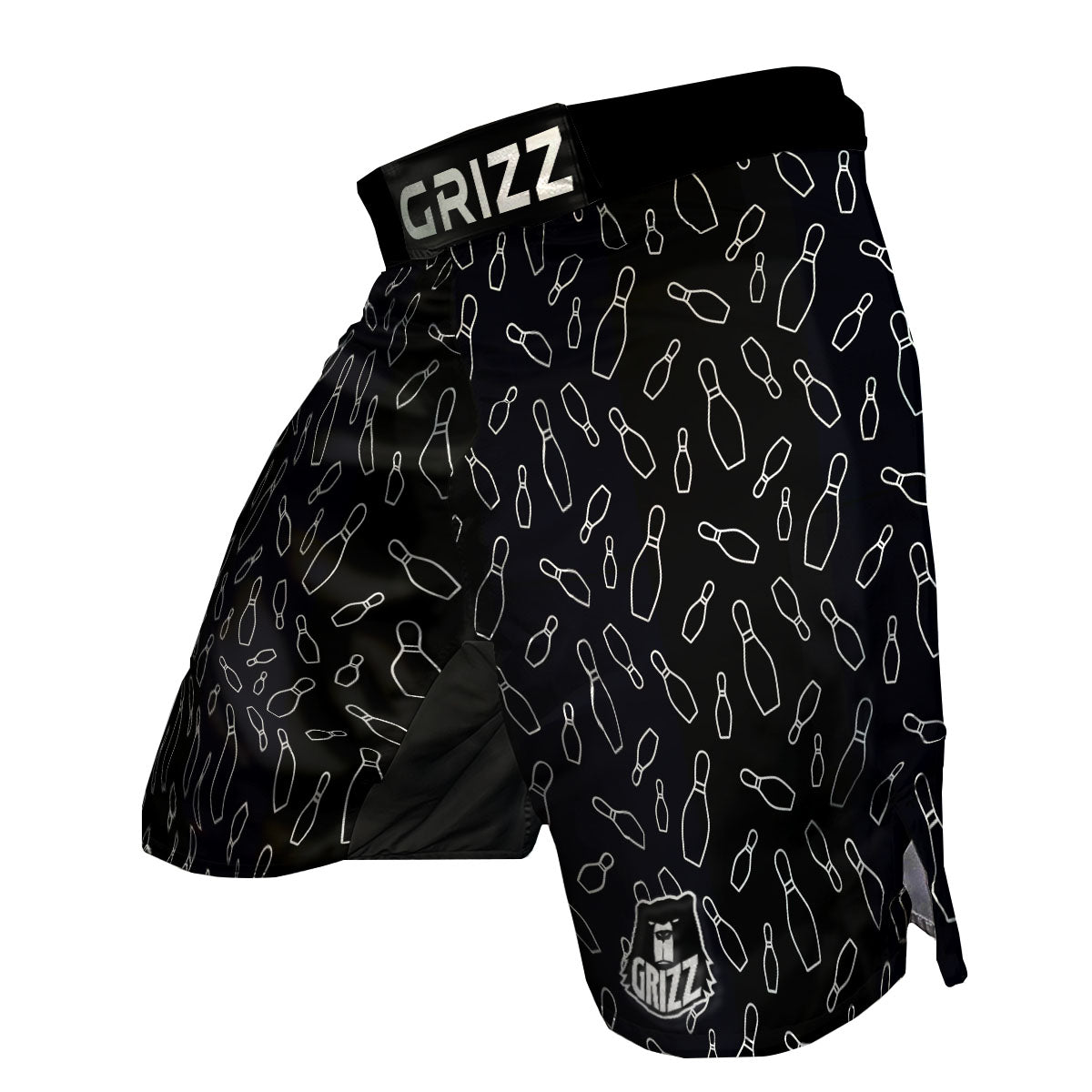 Black Bowling Pins Print Pattern MMA Shorts-grizzshop