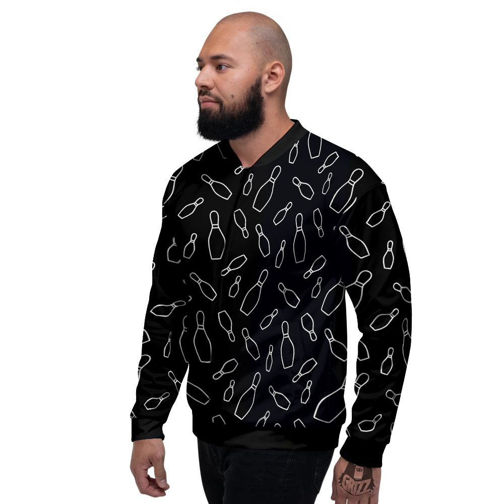 Black Bowling Pins Print Pattern Men's Bomber Jacket-grizzshop