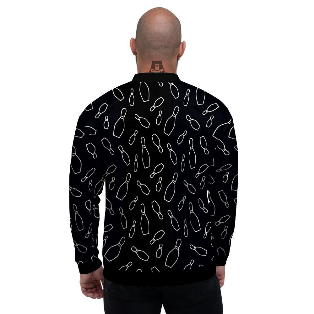 Black Bowling Pins Print Pattern Men's Bomber Jacket-grizzshop