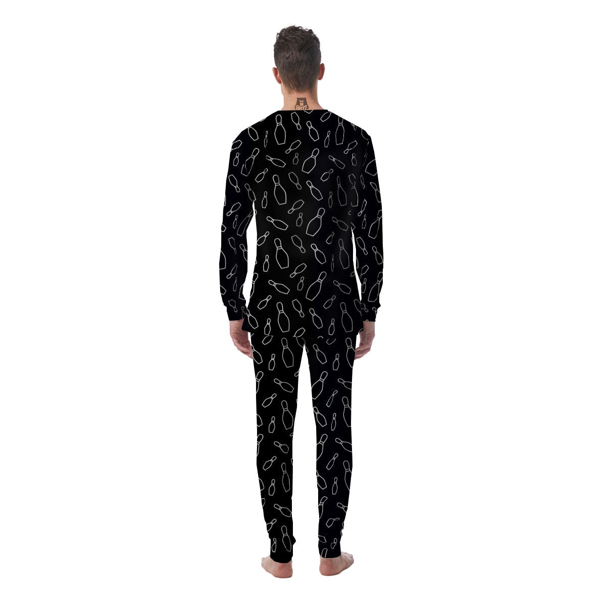 Black Bowling Pins Print Pattern Men's Pajamas-grizzshop