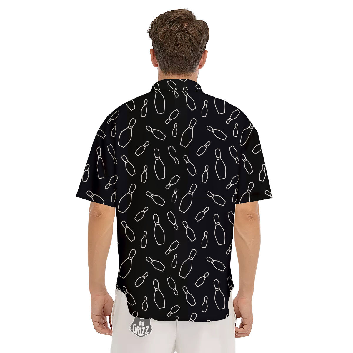 Black Bowling Pins Print Pattern Men's Short Sleeve Shirts-grizzshop