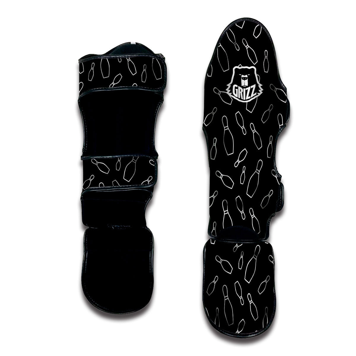 Black Bowling Pins Print Pattern Muay Thai Shin Guards-grizzshop