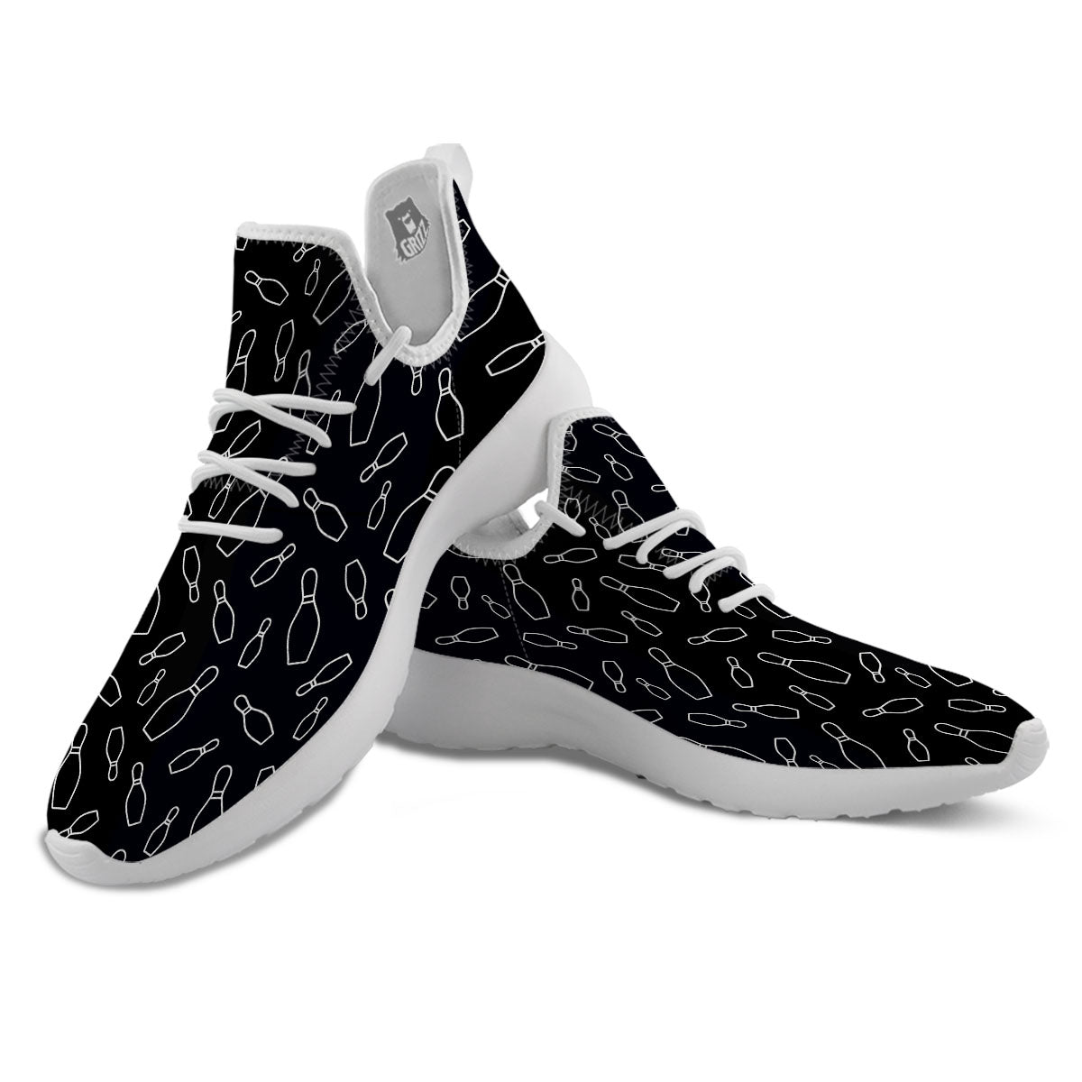 Black Bowling Pins Print Pattern White Athletic Shoes-grizzshop