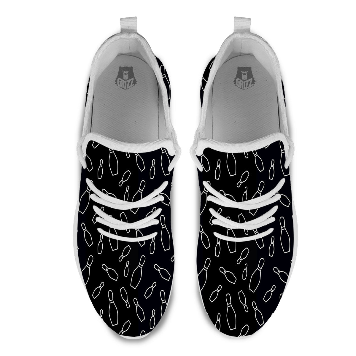 Black Bowling Pins Print Pattern White Athletic Shoes-grizzshop