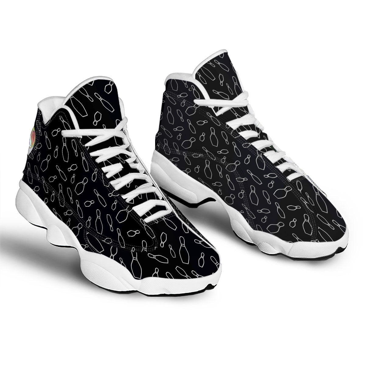 Black Bowling Pins Print Pattern White Basketball Shoes-grizzshop
