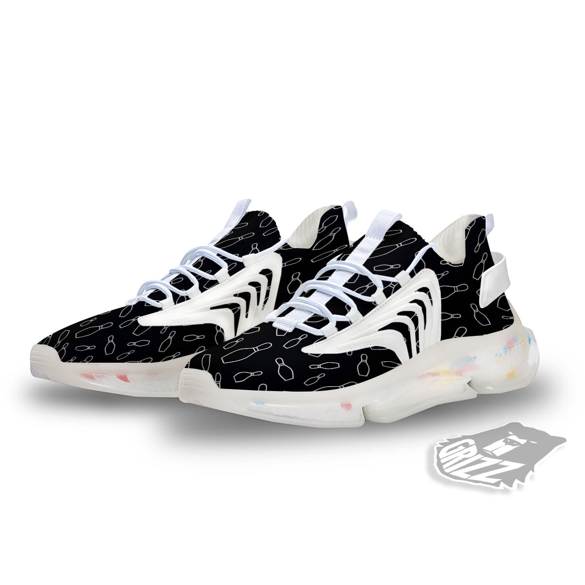 Black Bowling Pins Print Pattern White Gym Shoes-grizzshop