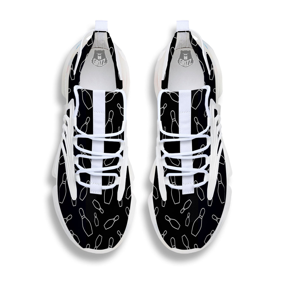 Black Bowling Pins Print Pattern White Gym Shoes-grizzshop