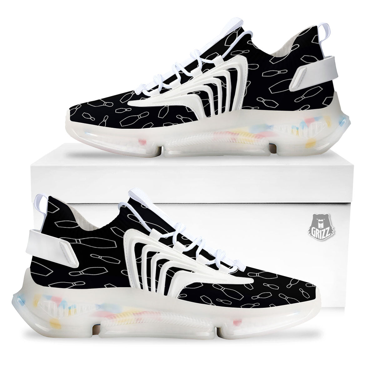 Black Bowling Pins Print Pattern White Gym Shoes-grizzshop