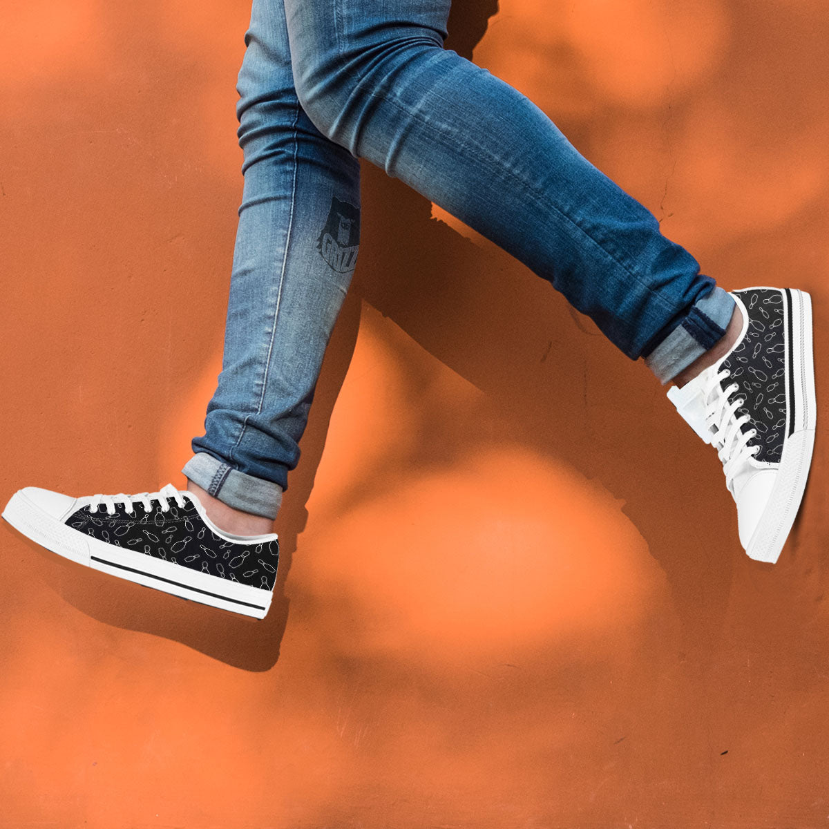 Black Bowling Pins Print Pattern White Low Top Shoes-grizzshop
