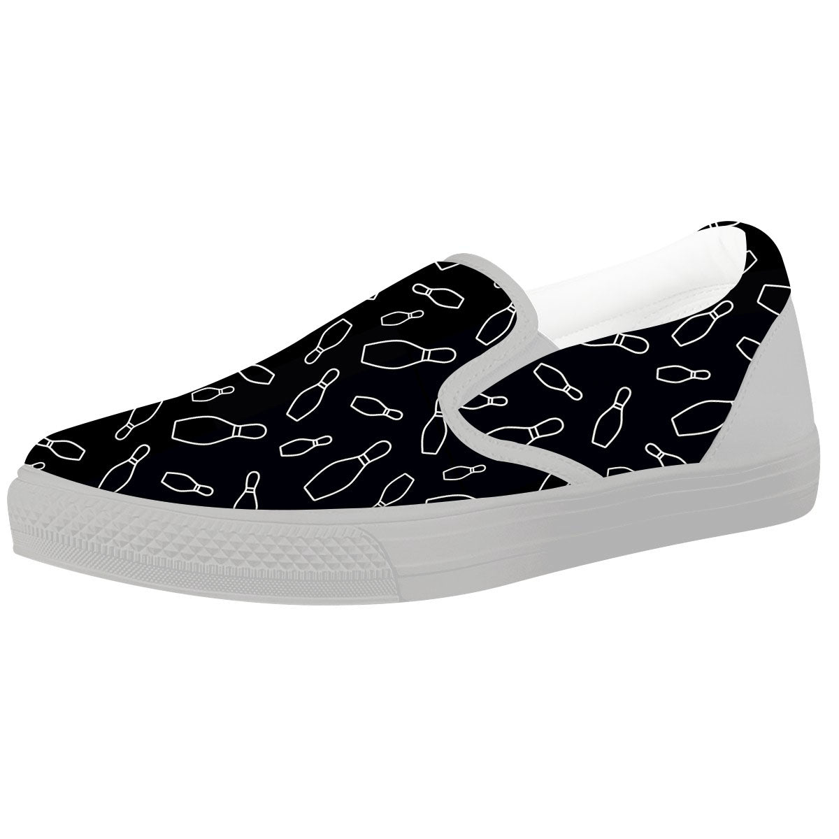 Black Bowling Pins Print Pattern White Slip On Shoes-grizzshop