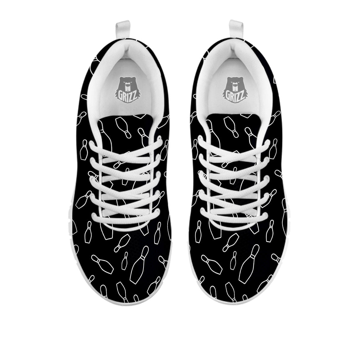 Black Bowling Pins Print Pattern White Sneaker-grizzshop