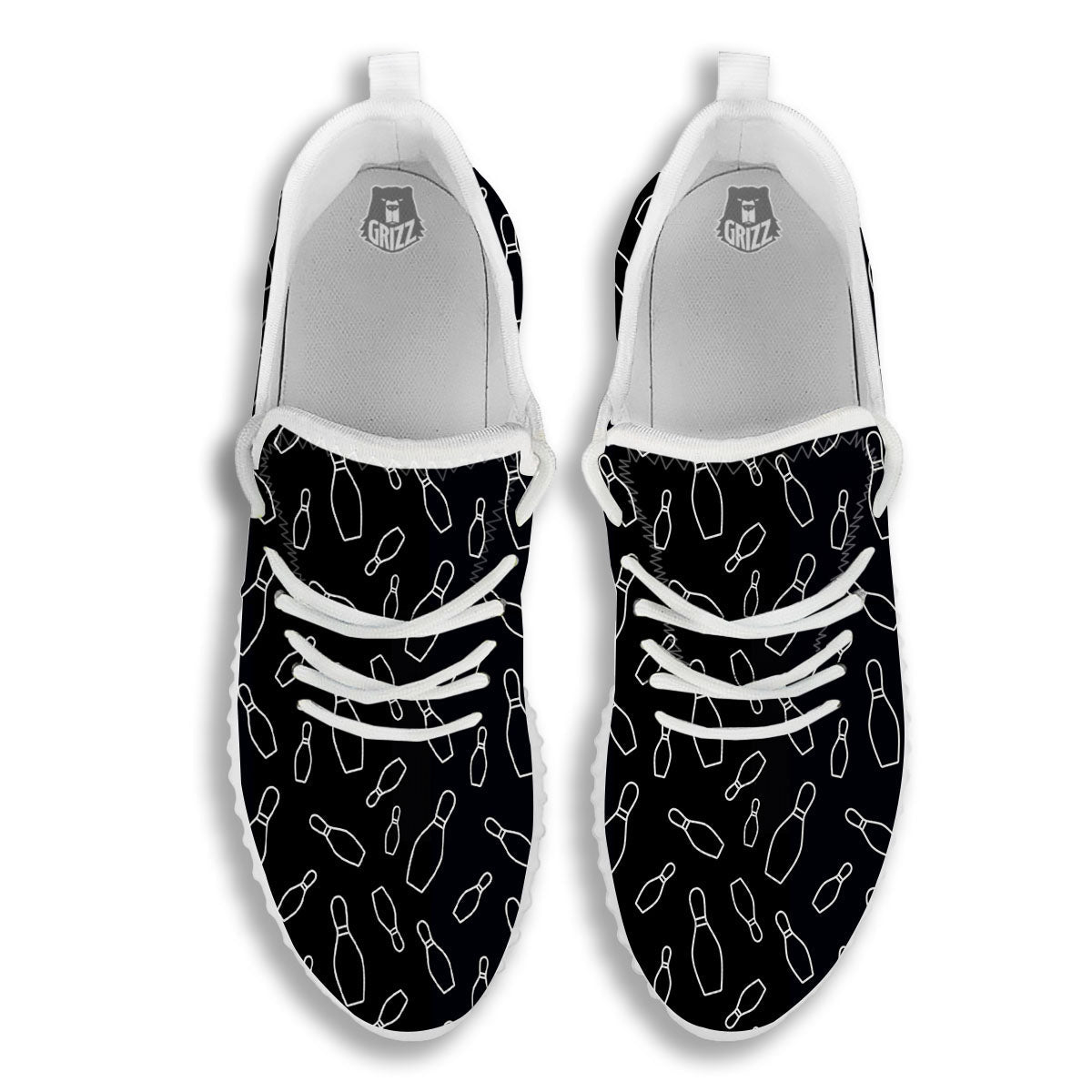 Black Bowling Pins Print Pattern White Walking Shoes-grizzshop
