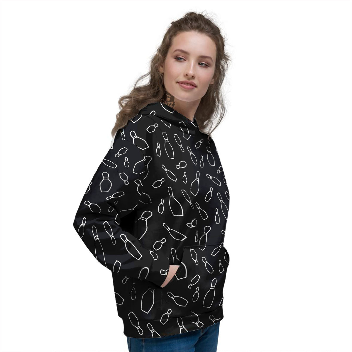 Black Bowling Pins Print Pattern Women's Hoodie-grizzshop