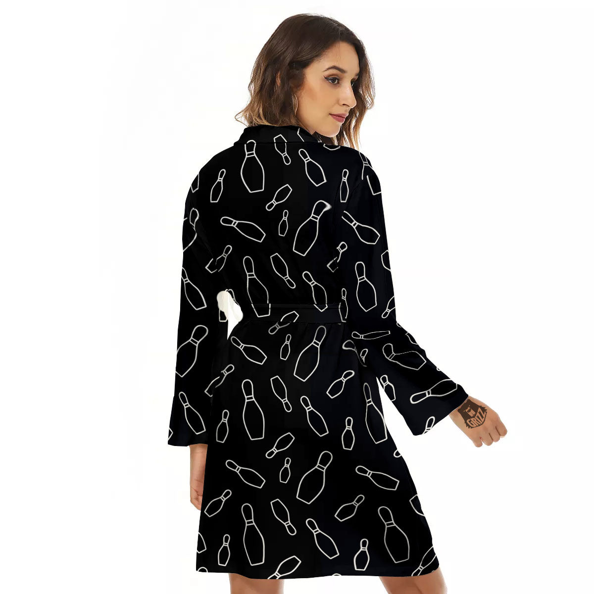 Black Bowling Pins Print Pattern Women's Robe-grizzshop