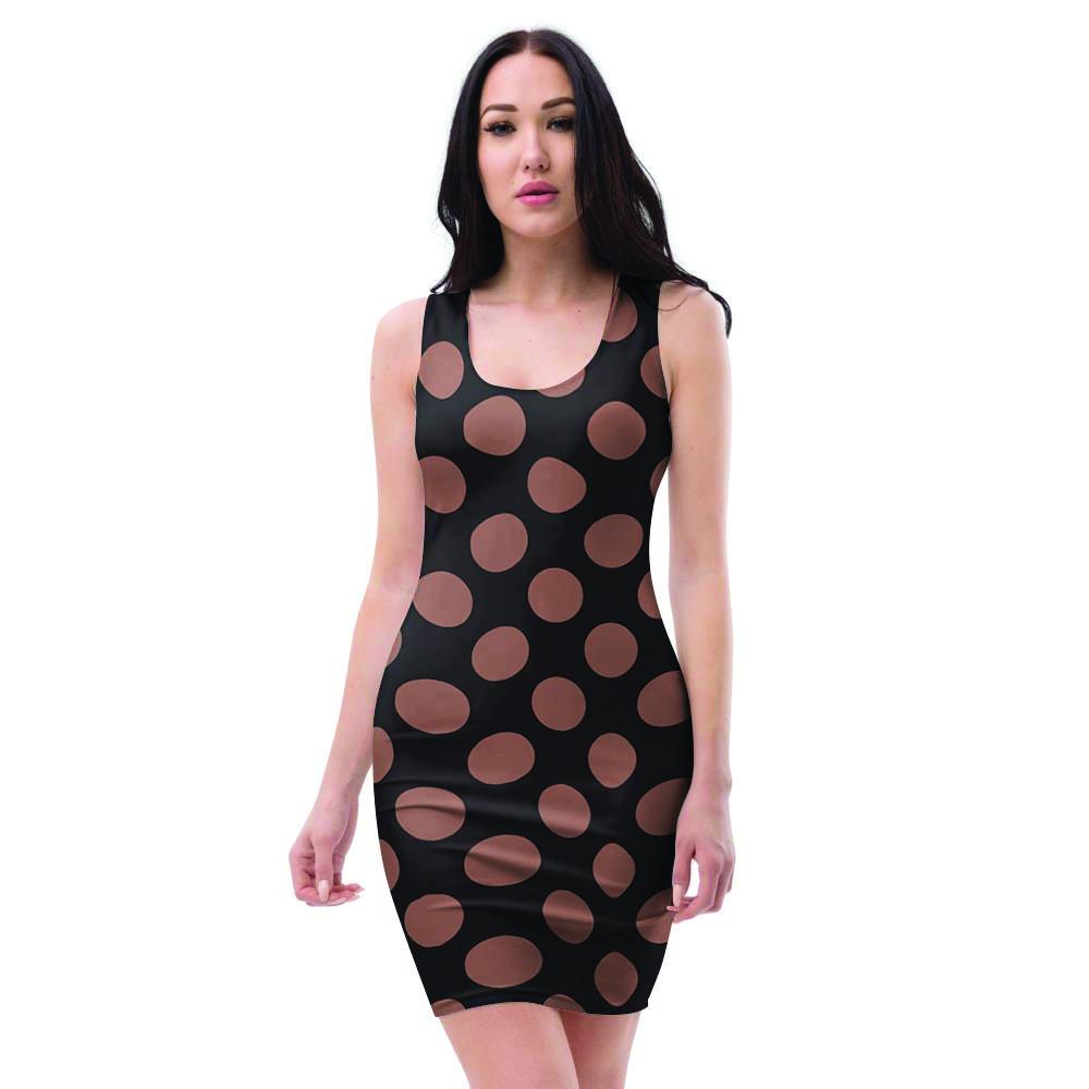 Black Brown Polka Dot Bodycon Dress-grizzshop