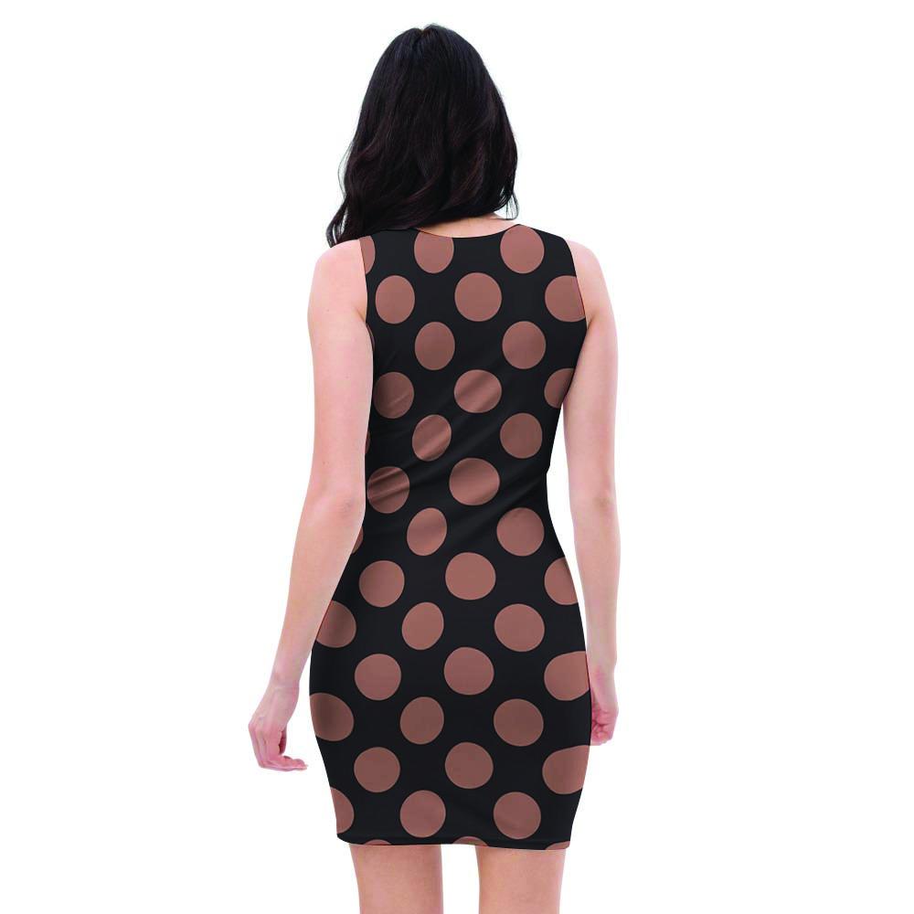 Black Brown Polka Dot Bodycon Dress-grizzshop